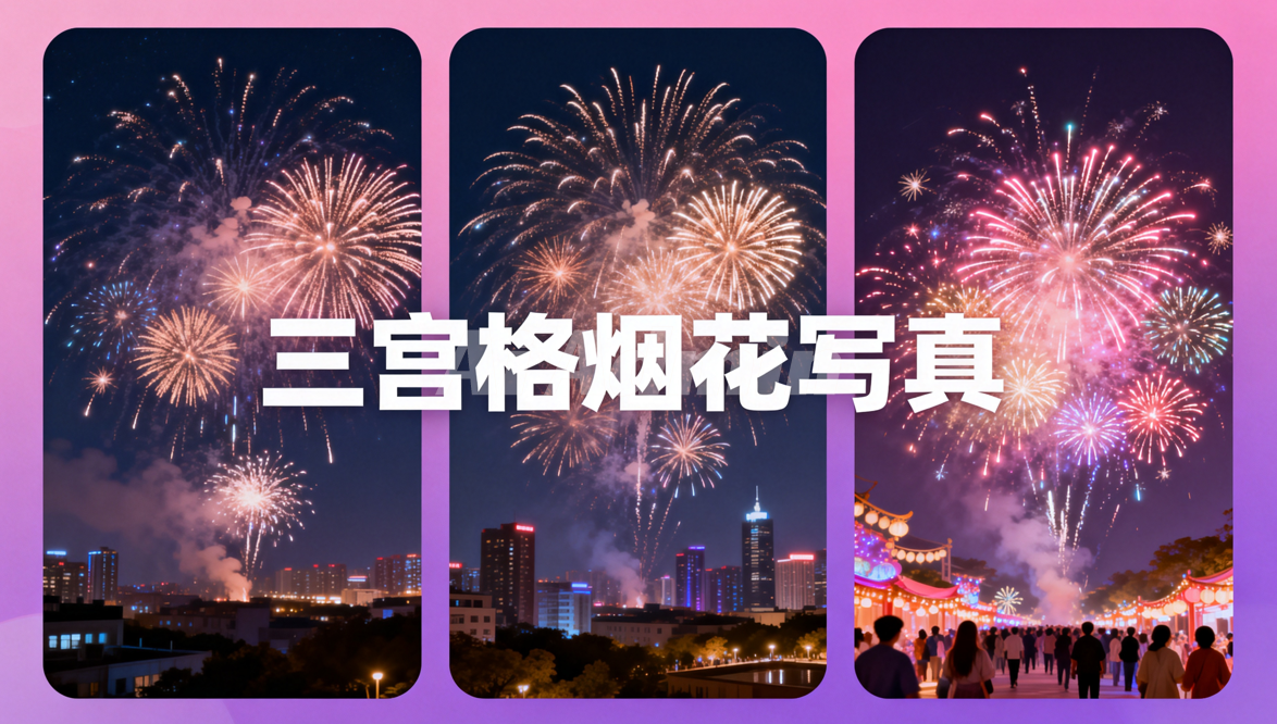 AI 一键生成上下三宫格烟花写真